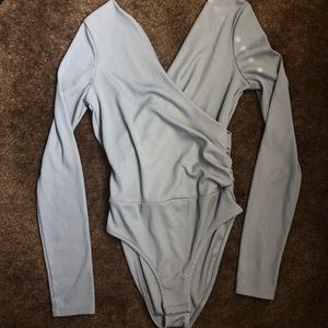 TopShop teal grey long sleeve bodysuit
